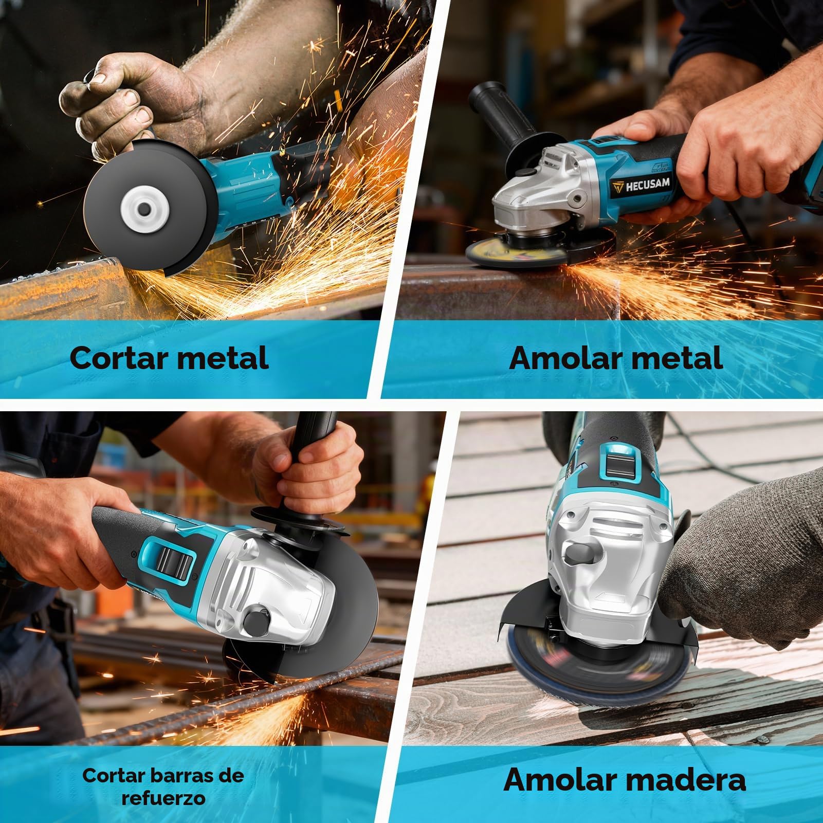 Amoladora angular con batería de 125 mm, juego de amoladora angular Flex con 2 baterías de 4.0 Ah, motor sin escobillas de 1200 W de 4 etapas de regulación 10.500 RPM, 10 piezas de discos de corte