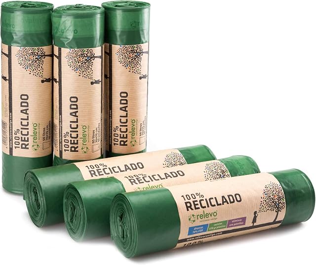 Relevo 100% Recycled Bin Liners, Heavy Duty 50L, 60 Bin Bags
