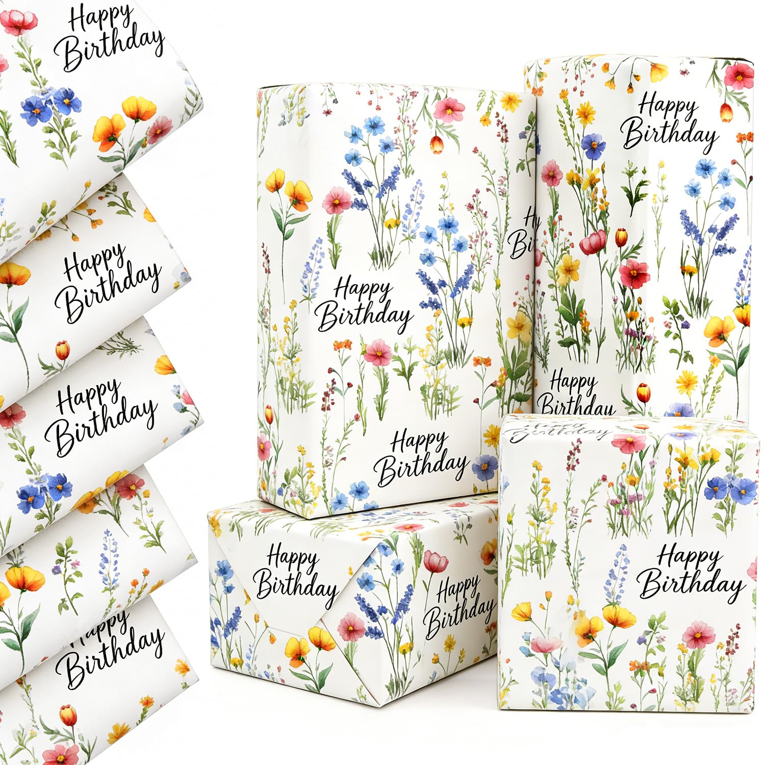 QRTDXP 5 Sheets Floral Wrapping Paper, 50x70cm Birthday Gift Paper with Flower Design for Women Girls Birthday Party