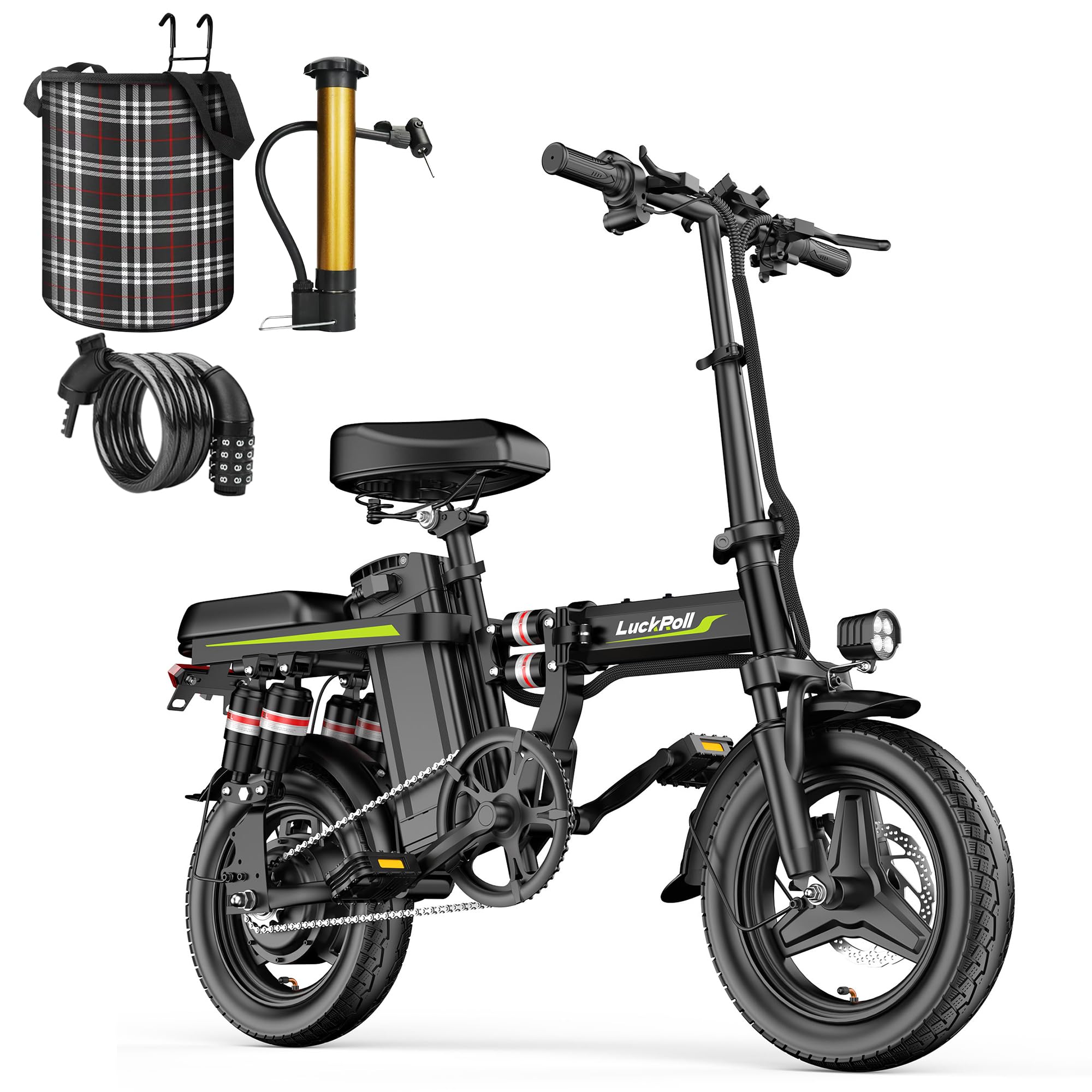 LuckRoll Lightweight Folding Mini Electric Bike for Adults–14 Inch Electric Bicycles Ebike,2000W/1000W, 40/28MPH,52V 25Ah & 48V 15Ah,60–80 Mile Long-Range, Removable Battery (1000W 48V 13Ah -Black) : Sports & Outdoors