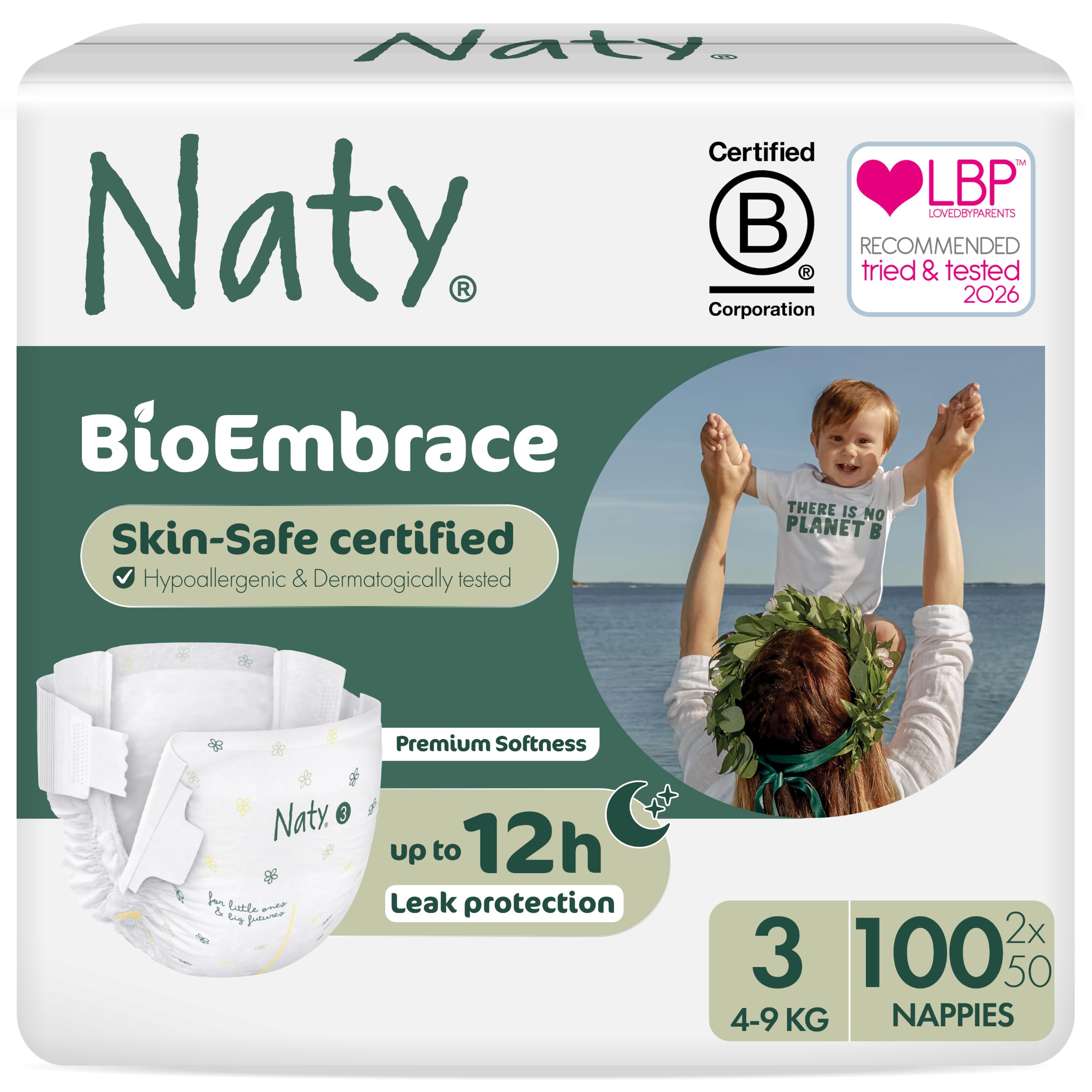 Naty BioEmbrace Baby Nappies, Sensitive Skin, Size 3 (4-9kg), 100 Count