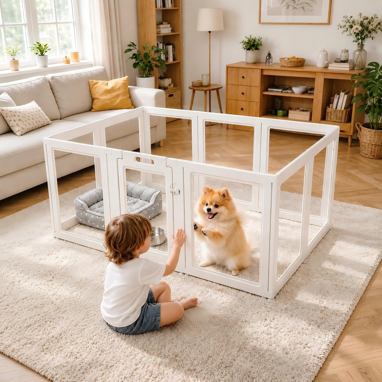 EVERFRONT Corral de plástico acrílico transparente para perros, fácil de montar, corralito para cachorros y gatos