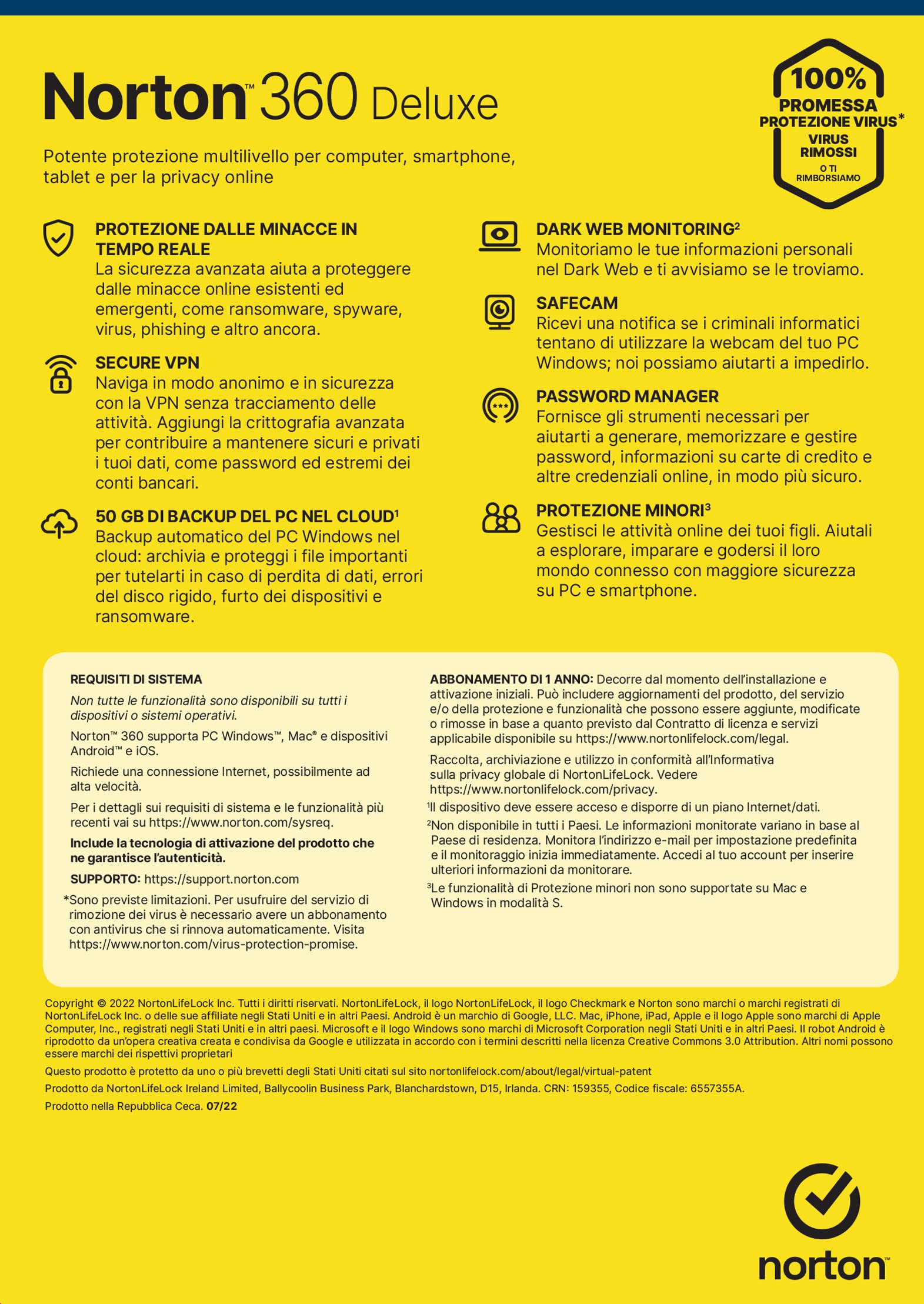 Norton 360 Deluxe 2024, Antivirus per 5 dispositivi, Licenza di 1 anno, PC, Mac, tablet e smartphone