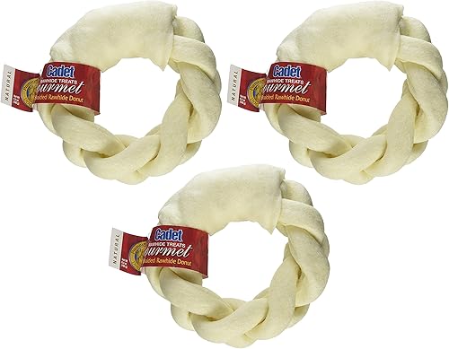 Cadet Rawhide Treats Gourmet - Donut trenzado de cuero crudo de 5 pulgadas, paquete de 3