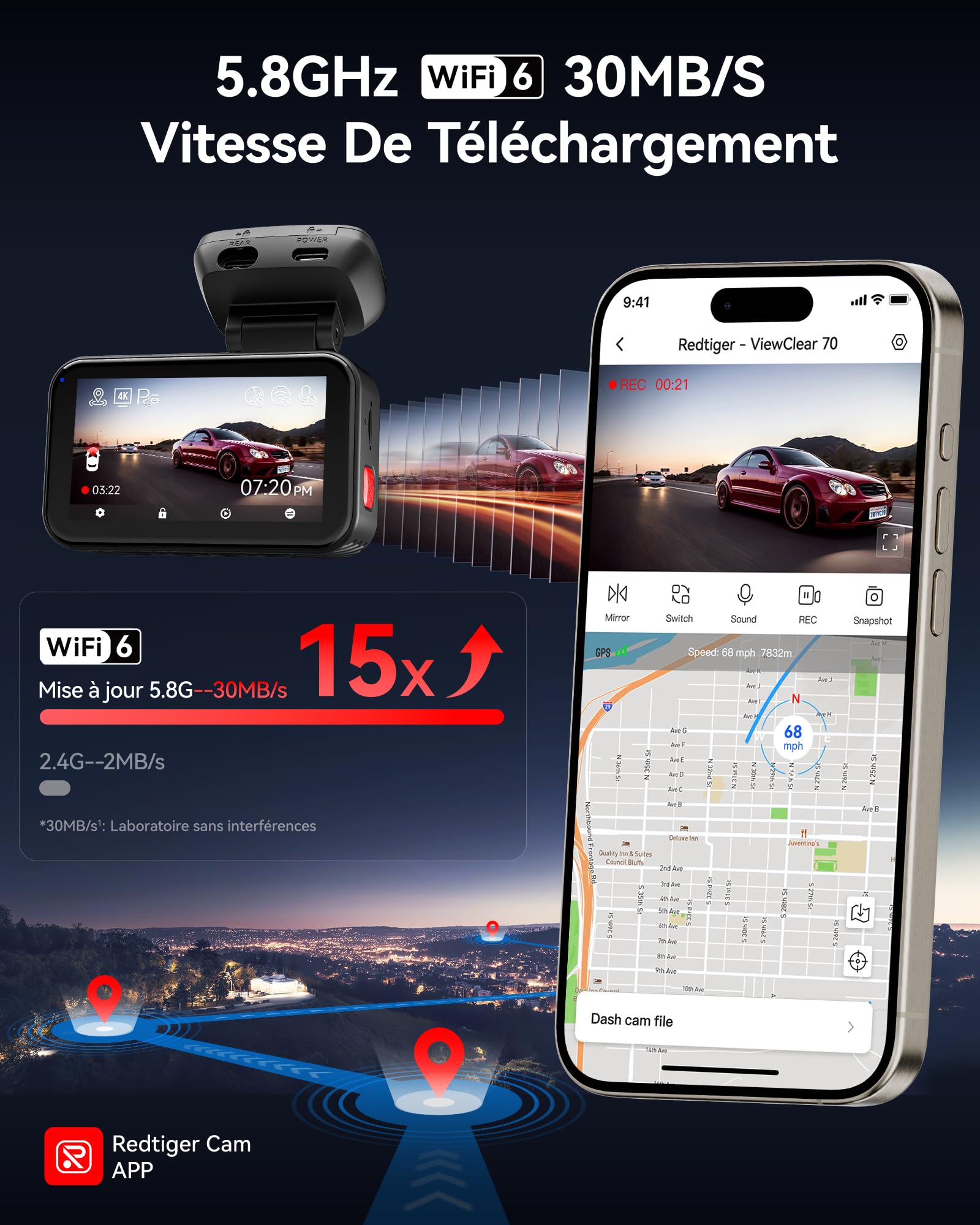 REDTIGER 4K+2.5K Dashcam Voiture Avant Ariere, STARVIS 2, Carte 128 Go
