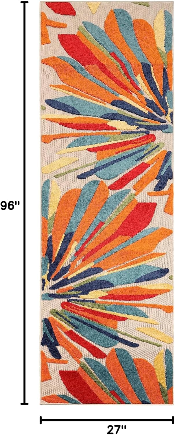 Superior Indoor Outdoor Runner Rug, Perfect for Patio, Bedroom, Kitchen, Living Room, Entryway, Playroom, Nursery, Carpet Cover, Abstract Geometric Modern, Leander Collection, 2' 3" x 8', Cream