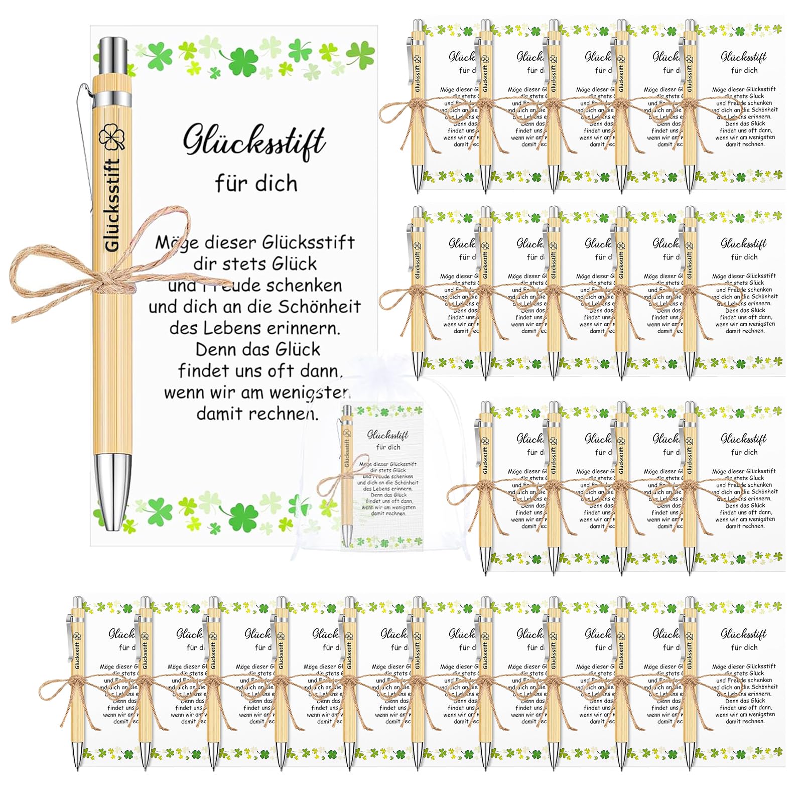 TPTGIAR 24 Sets Glücksstift Kugelschreiber Geschenke, Holz Abschiedsgeschenk Schüler, Kleine Abschluss Geschenk Schüler für Hochzeit Kommunion Taufe Geburtstag Geschenk