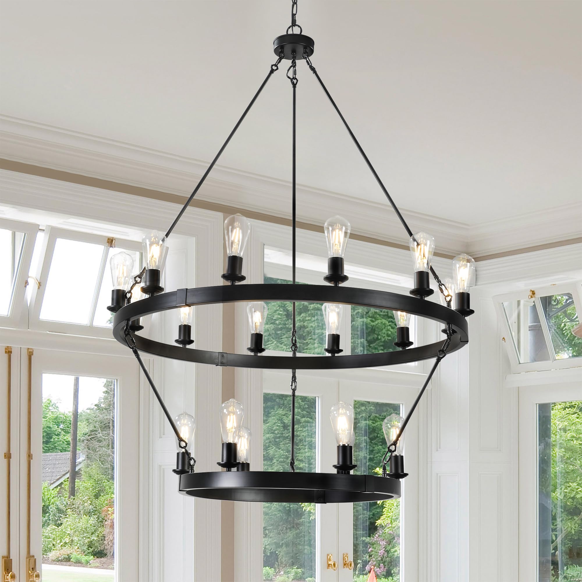 GOWE Retro Style Large 2-Tier Circular Ceiling Ironwork Chandelier