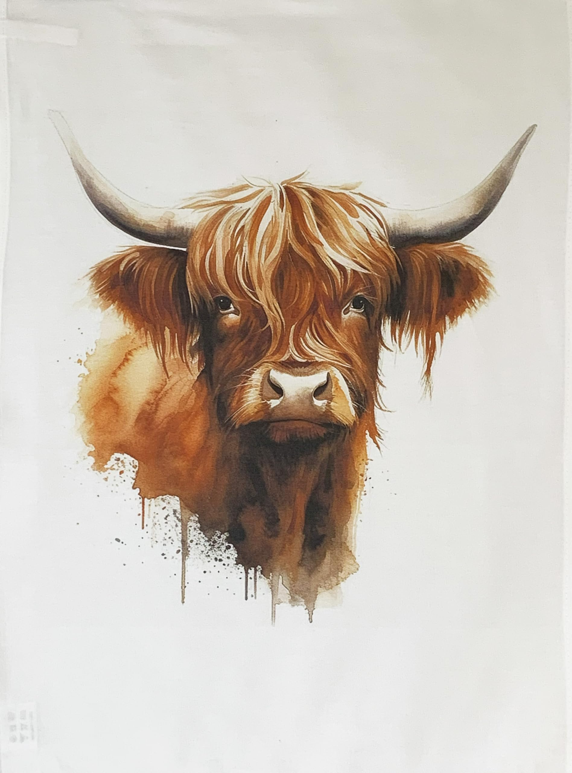 Half A Donkey White Highland Cow Large Cotton Tea Towel