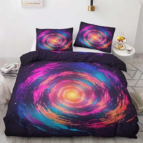 zcwl Funda de edredón Galaxy tamaño Queen  Juego de ropa de cama espacial colorido  3 piezas  Funda de edredón con patrón de microfibra suave con