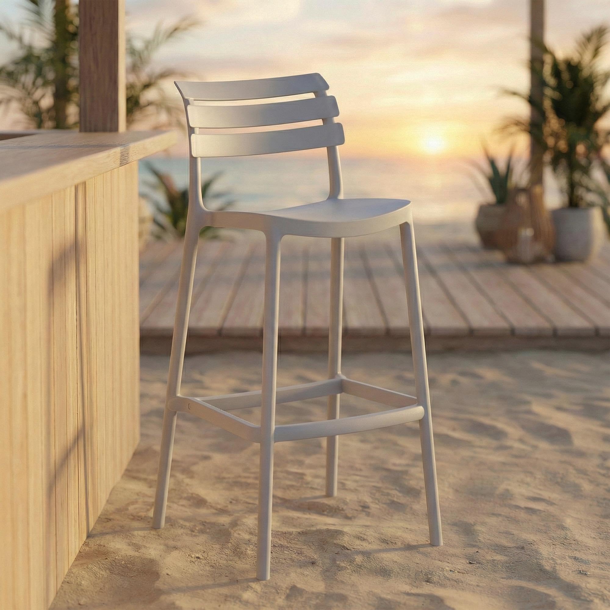 CLP Taburete de Bar con Respaldo Rafan, Taburete Alto de Exterior de plastico Resistente al Clima y a los Rayos UV, hasta 150 kg Color:Gris