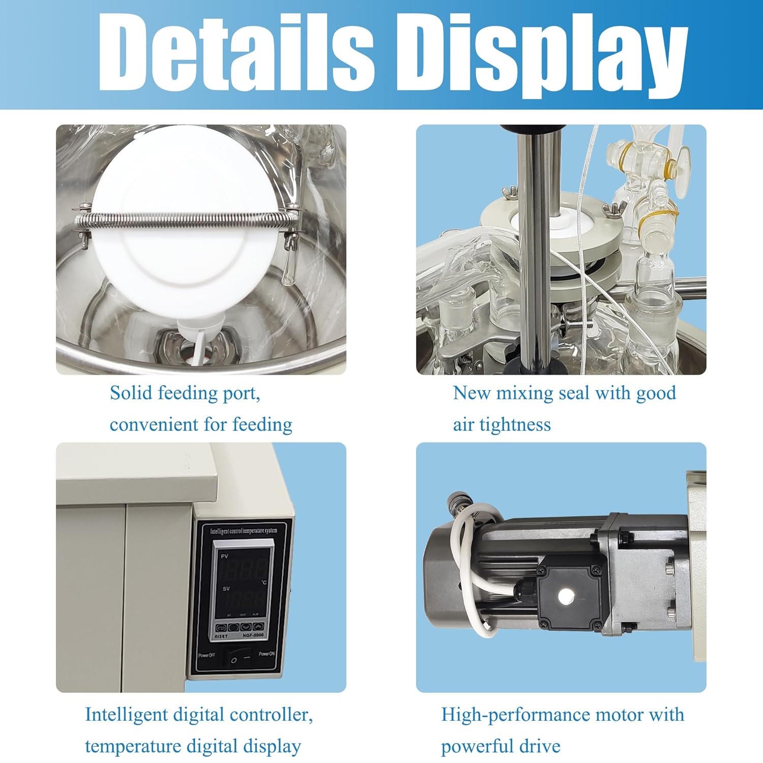 Single Layer Glass Reactor 10L Lab Stirring Reactor with Heating Function Chemical Reaction Vessel Rotating Speed 60-600RPM Heating Range RT-200℃±0.2℃ for Academy Lab Research 110V