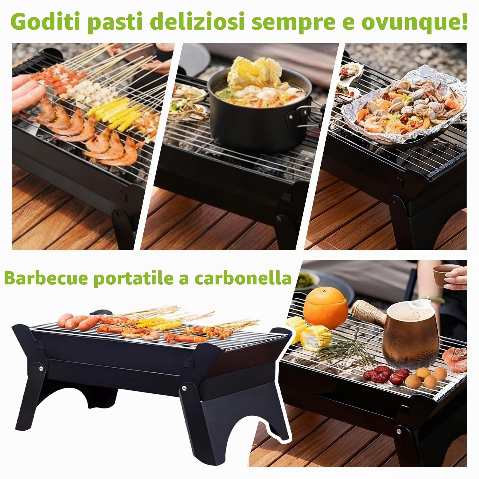 Barbecue portatile a carbonella, griglia pieghevole da tavolo, piccola 2-6 persone, barbecue a carbonella da viaggio all'aperto per picnic, zaino in spalla, giardino, terrazza, campeggio, viaggi