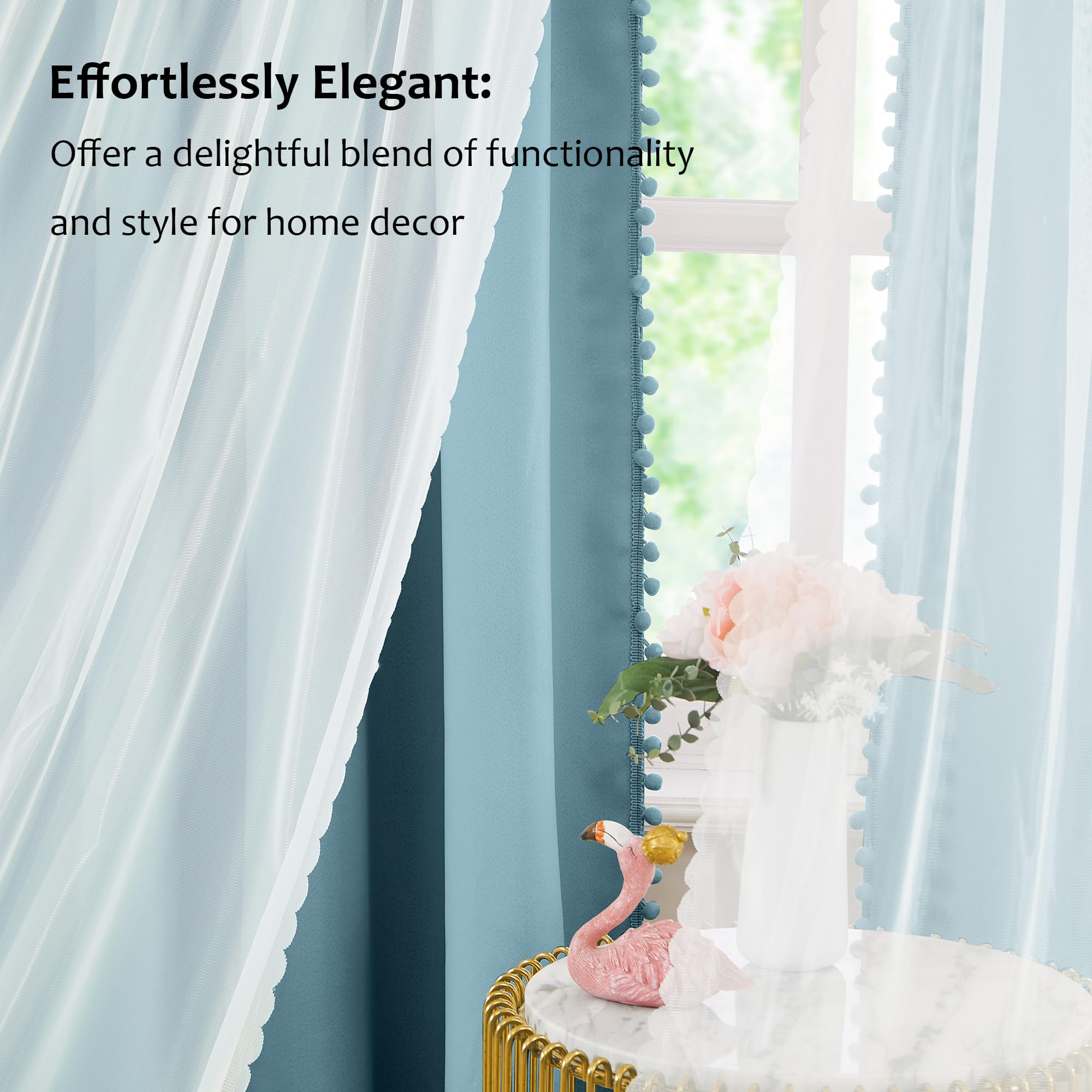 Amazon.com: Pom Pom Blackout Curtains with Sheer Overlay for
