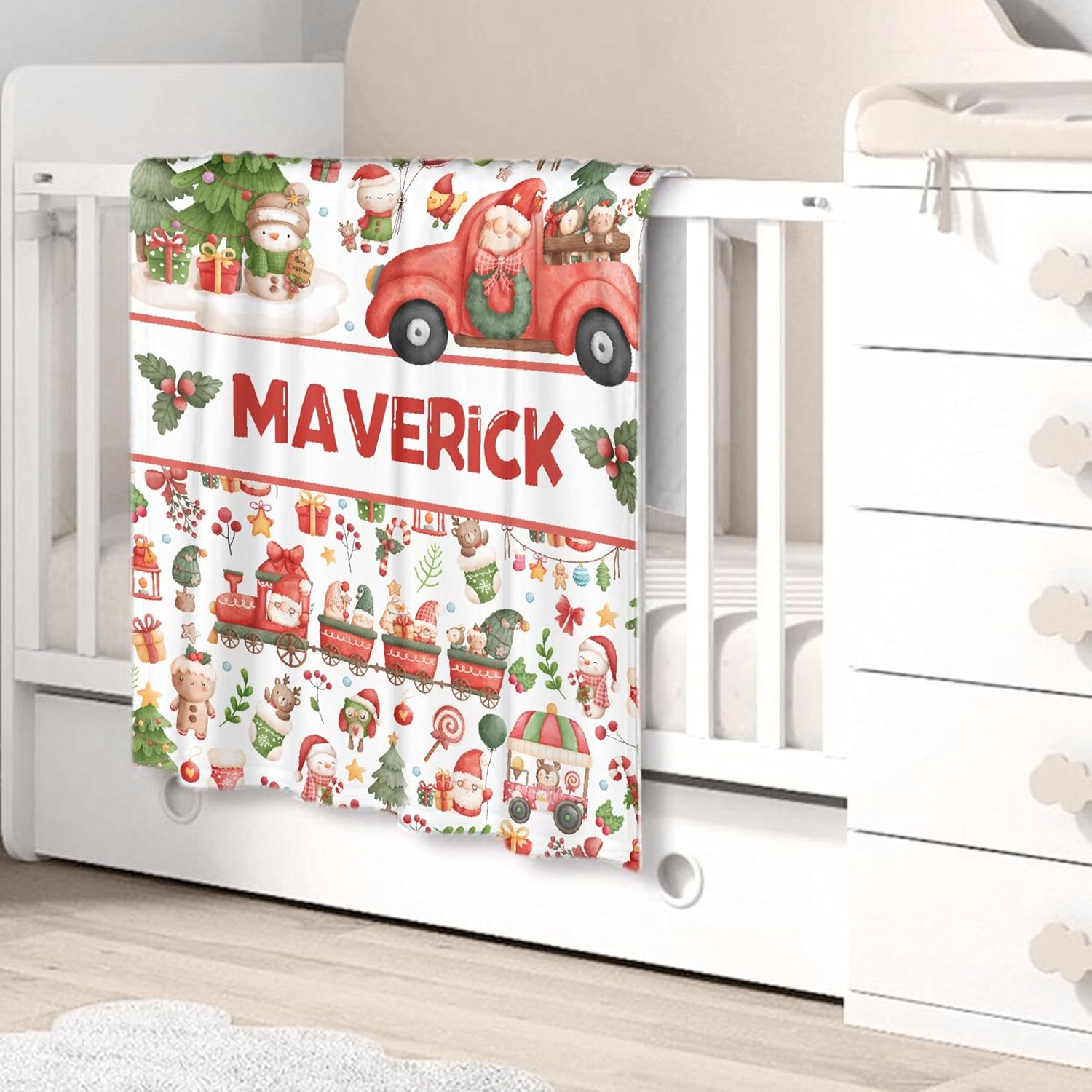 Personalized Custom Baby Blanket with Name - Sherpa Swaddle Blanket for Toddlers, Infants, Kids & Newborns - Nursery Stroller Crib Decor - Xmas Throw - Birthday