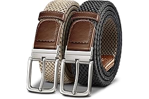 KEMISANT Men Adjustable Leather Braided Belt, Reversible Stretch Golf Belt