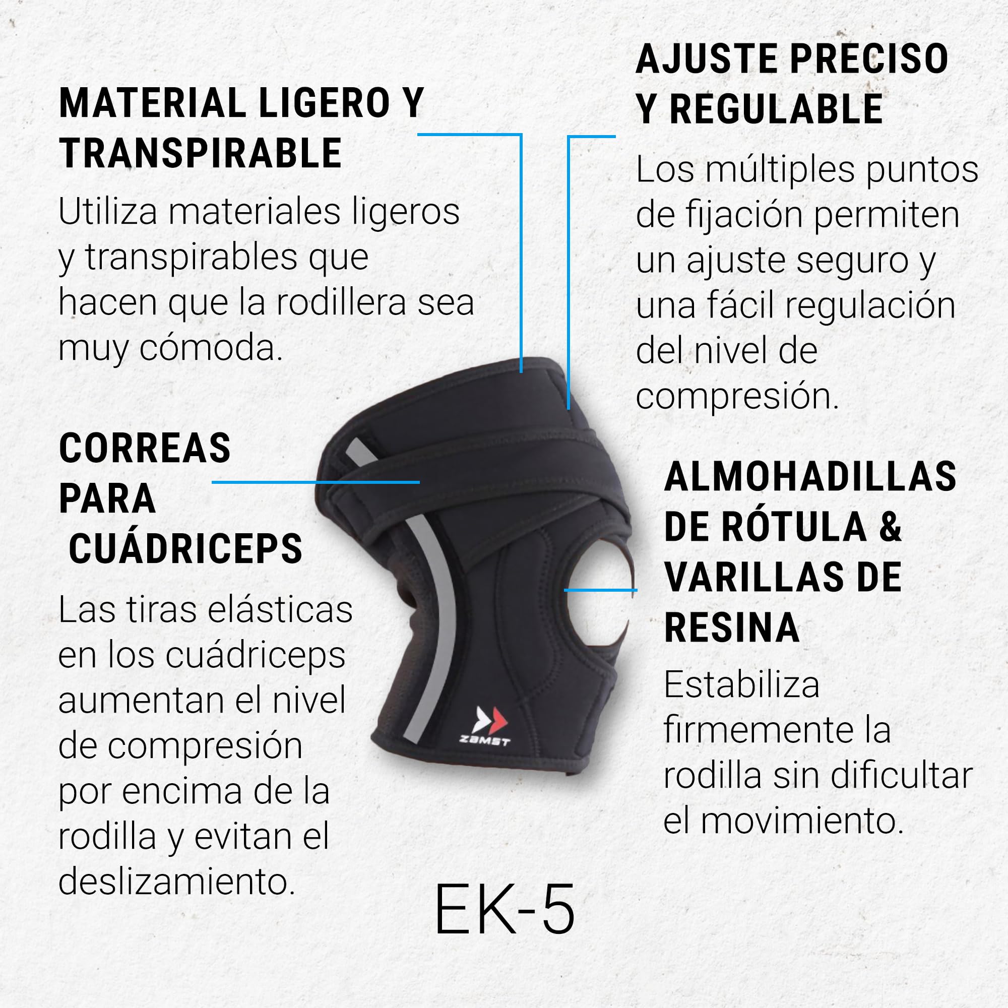 Zamst EK-5 Rodillera Deportiva - Rodillera de Compresión Ajustable para Hombres y Mujeres con Estabilización Lateral para Soporte General de Rodilla y Alivio del Dolor de Rodilla - XL