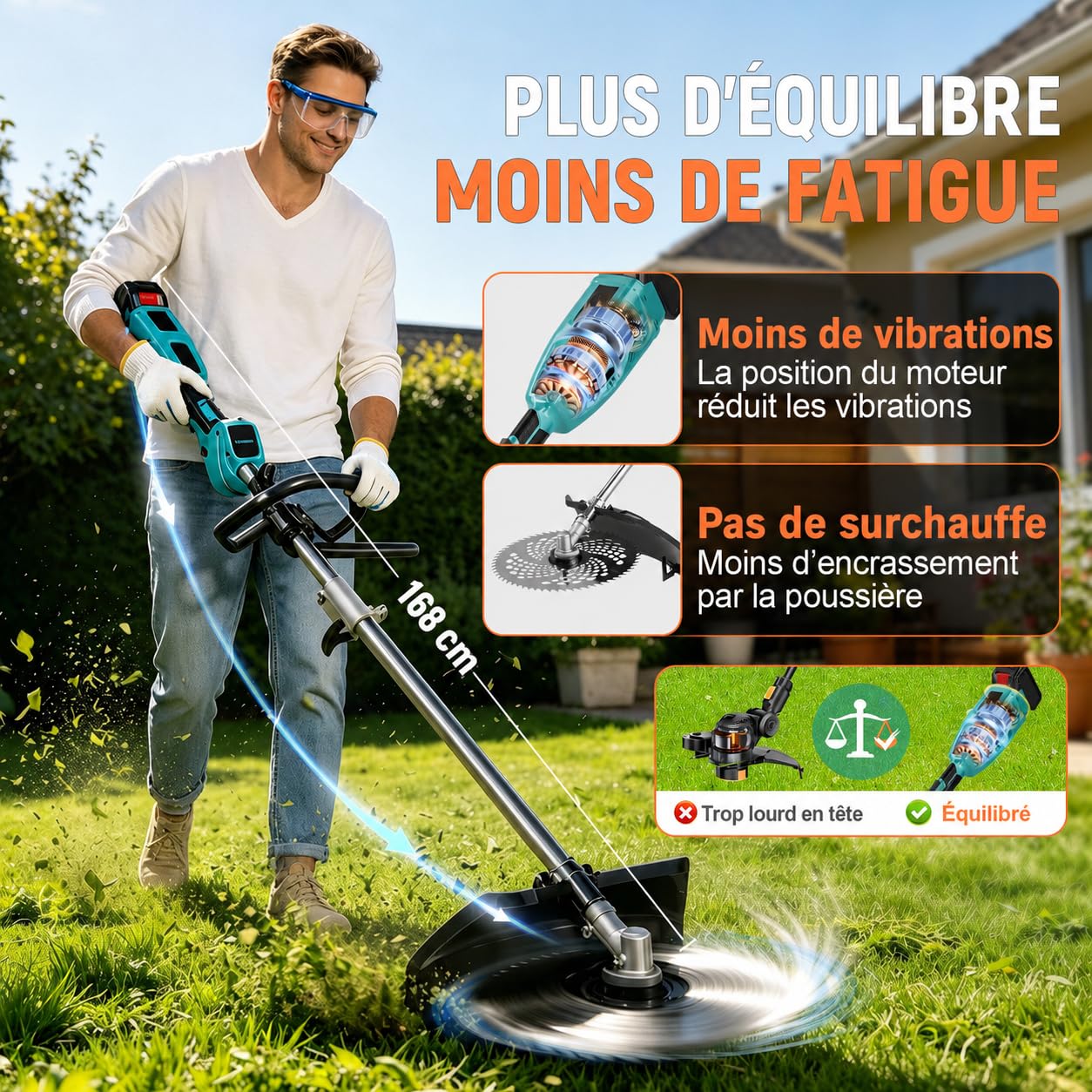 Tap&Go Débroussailleuse avec batterie 4 en 1 pour batteries Makita, débroussailleuse sans balais 950 W avec brosse à mauvaises herbes de 15 cm, Tap&Go, 2 batteries de 4,0 Ah, coupe-bordures