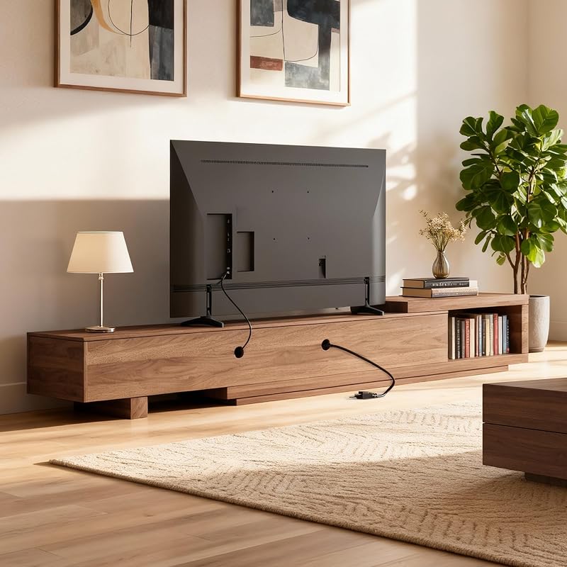 78.5"-105" Mid-Century Modern Extendable TV Stand, Walnut image 5