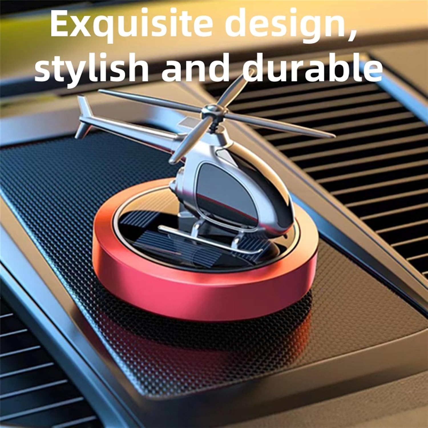 Car Diffuser Quiet & Stylish Helicopter Solar Dashboard Decor Auto-Rotating Air Purifier for Men & Military Enthusiasts Enhance Driving Experience (Red)