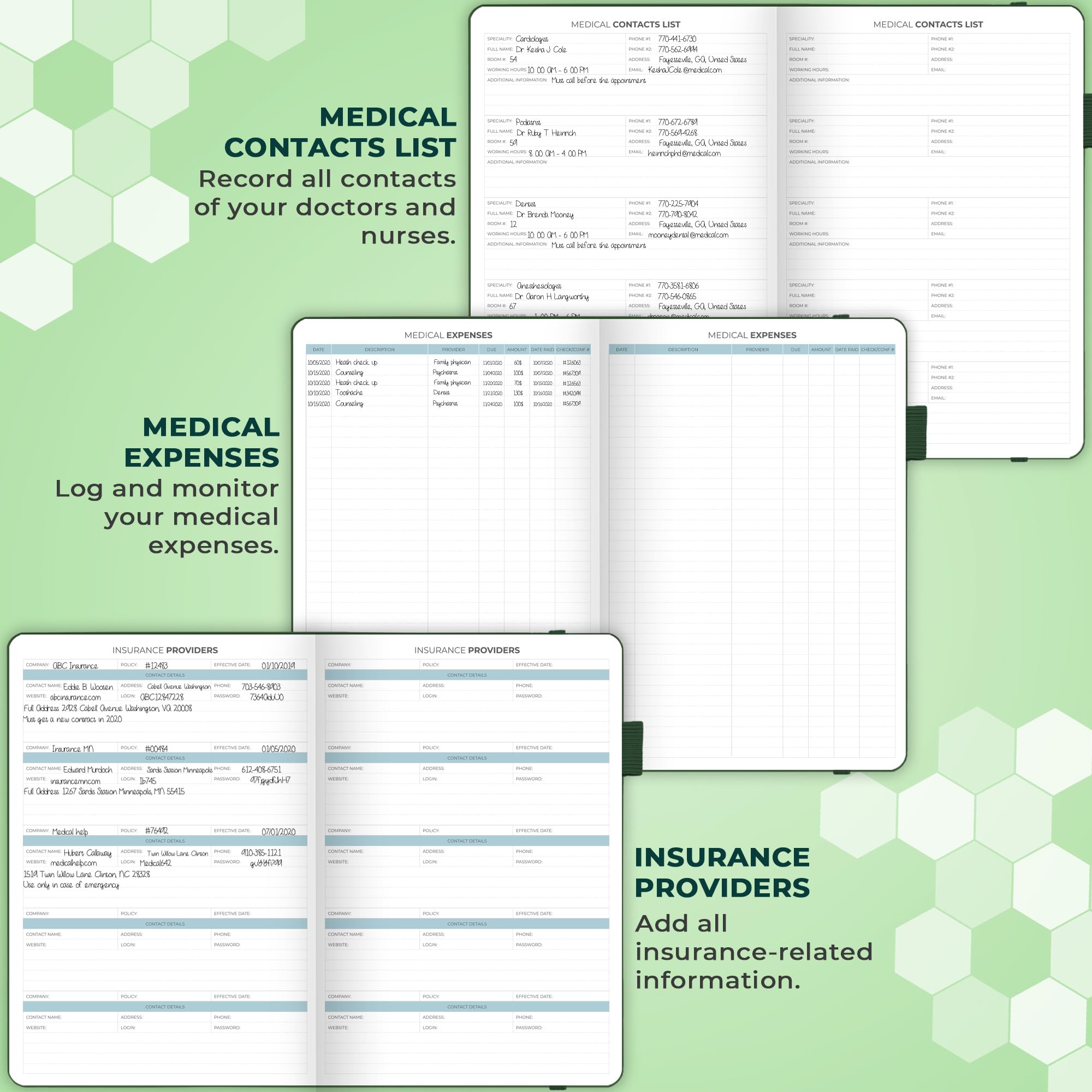 Clever Fox Agenda medica giornaliera – Diario medico sanitario, diario benessere e diario di bordo per monitorare la salute – 3 mesi, senza data, 18 x 26 cm, copertina rigida (verde foresta)