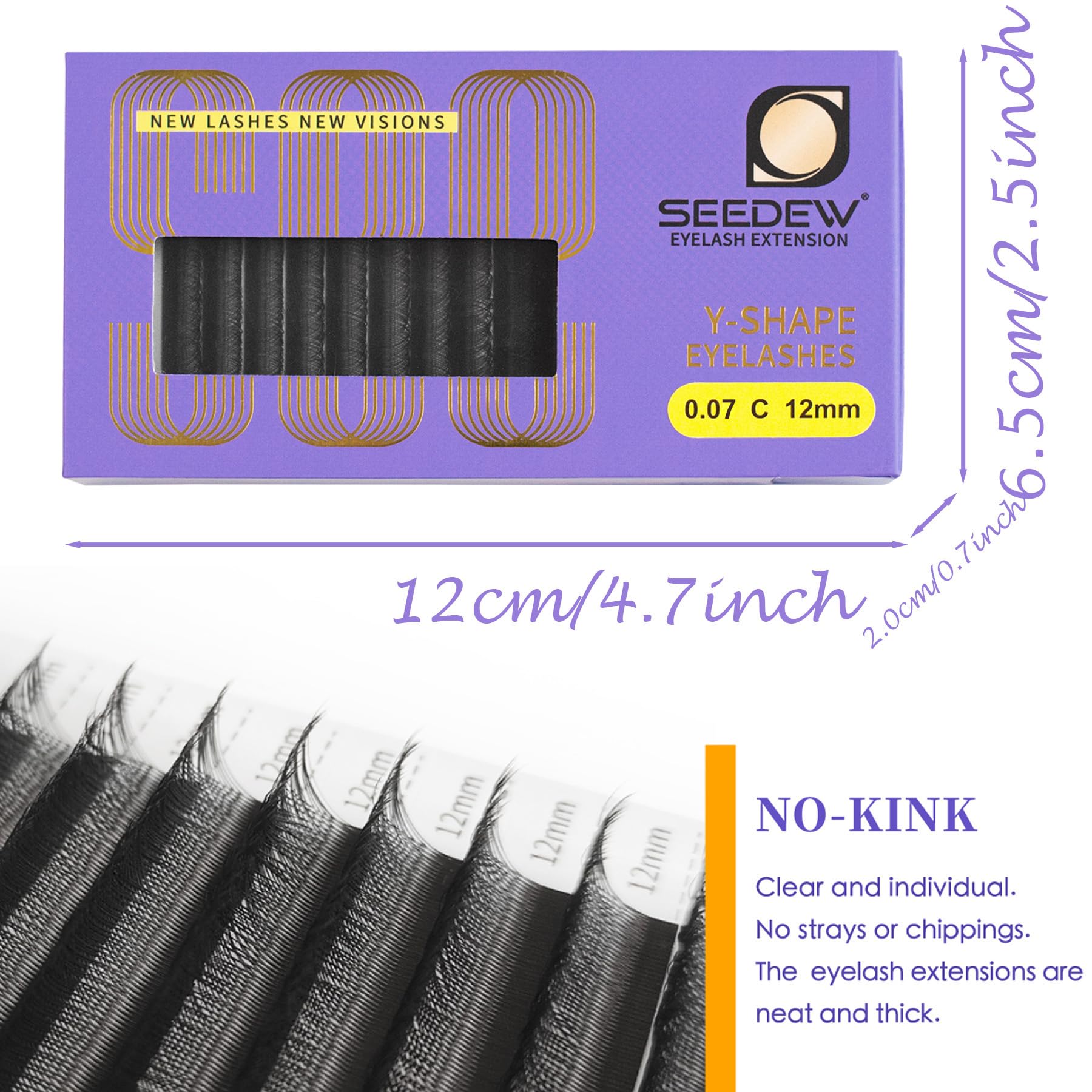 SEEDEW YY Lash Extensions, Triple Y 0.07mm C Curl MIX8-15mm 12 Rows/Tray, Y Shape 3 Split Tips - Image 3