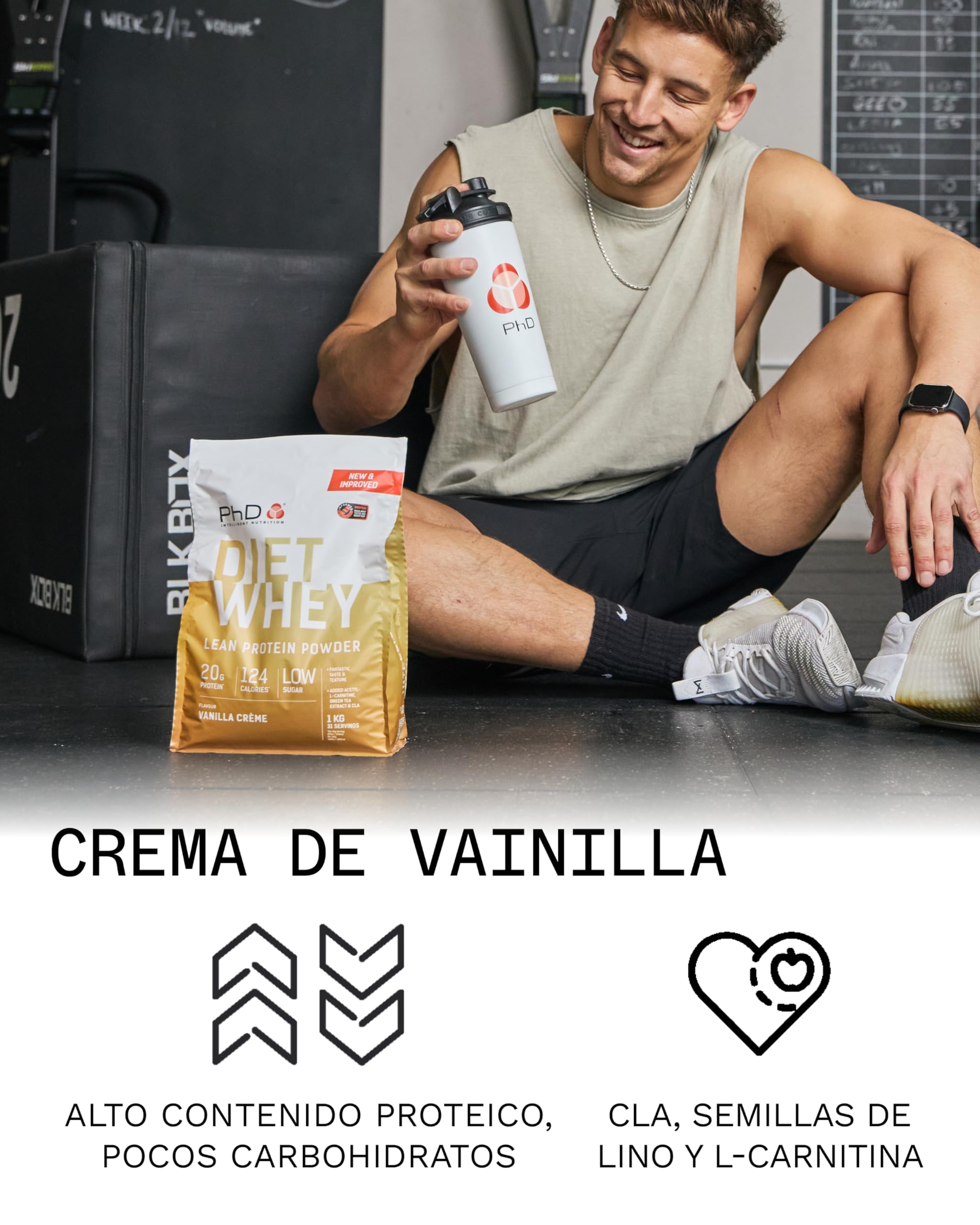 PhD Nutrition Diet Whey Protein en polvo 2kg Crema de vainilla, Proteína en polvo baja en calorías para complementar la dieta con 16g de proteína por ración