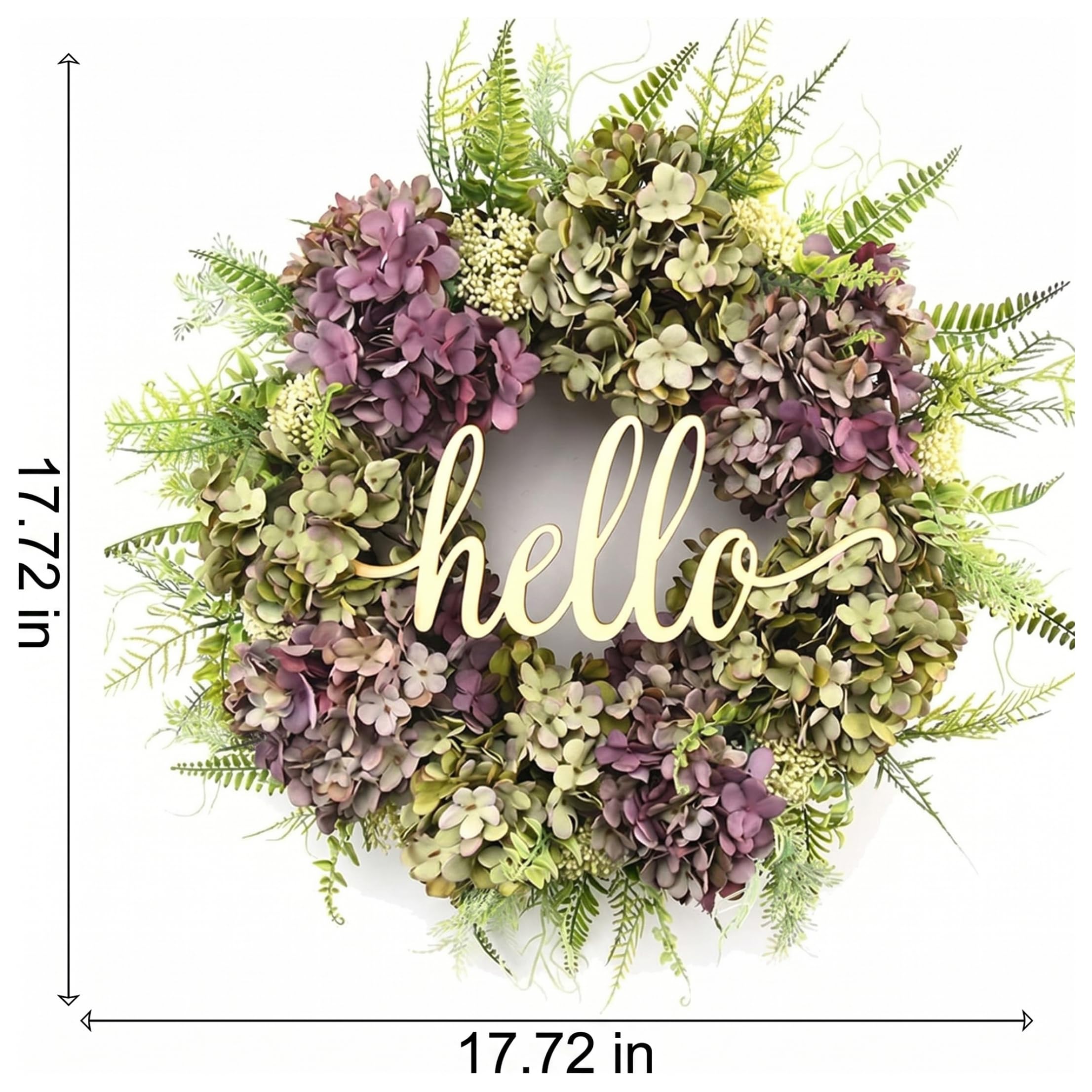 Ghirlanda di ortensie per porta d'ingresso - Ghirlande di fiori finti artificiali realistici per esterni con scritta di benvenuto viola-verde