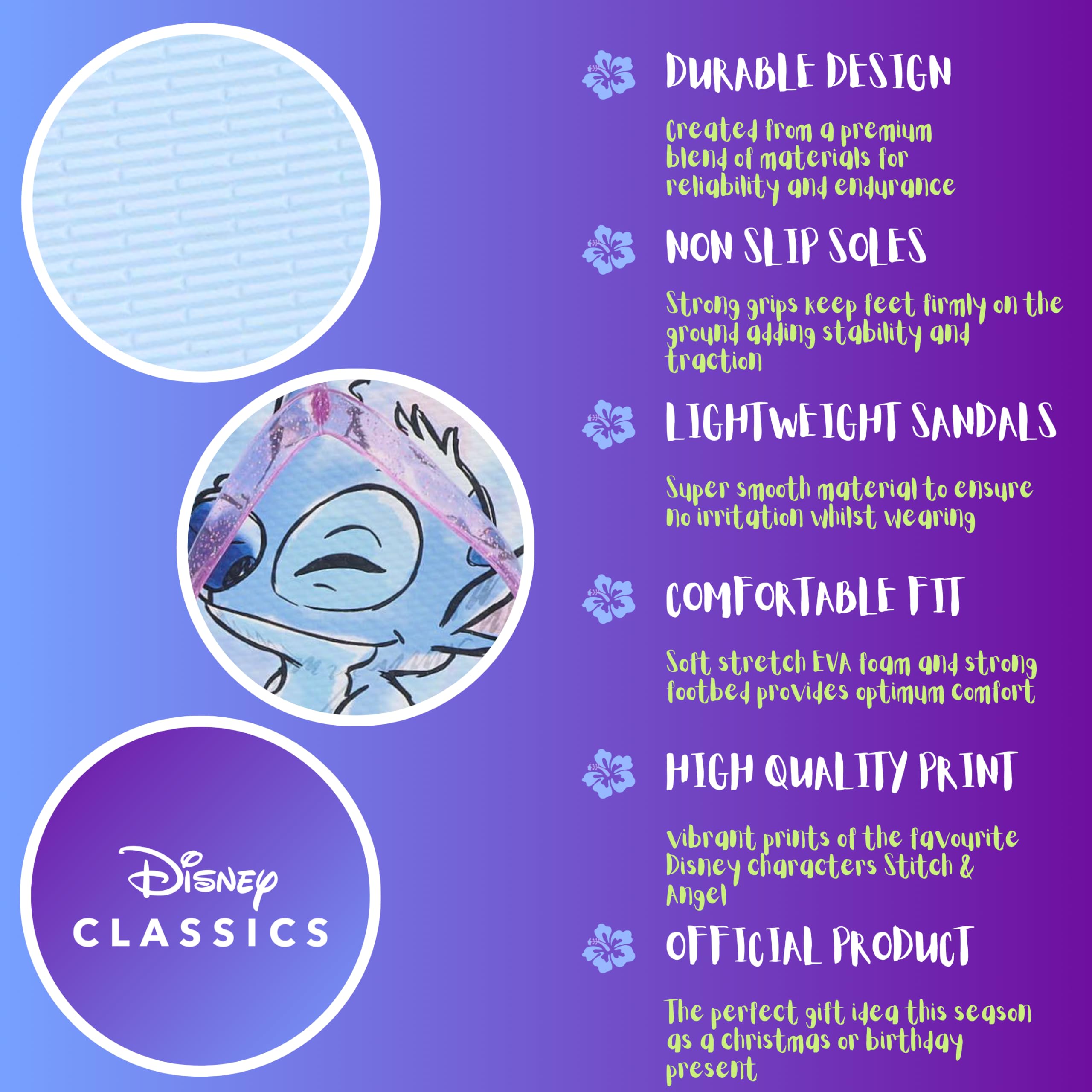 Disney Stitch Flip-Flops für Mädchen, Sommer Sandalen Zehentrenner mit Stitch und Angel, Größe EU 28/29, D-LS-6369