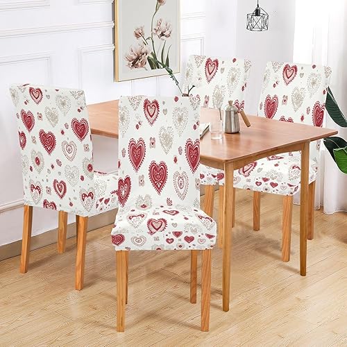 Miniatura 7 de Kcldeci Juego de 4 fundas de elastano para sillas de comedor para el día de San Valentín, fundas protectoras elásticas para sillas con estampado de