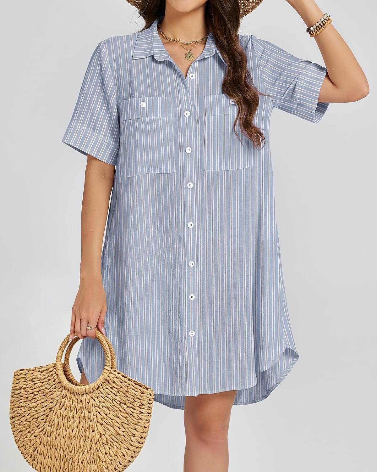 Bsubseach Swimsuit Coverup for Women Button Down Bathing Suit Short Sleeve Summer Beach Shirt Dress with Pockets