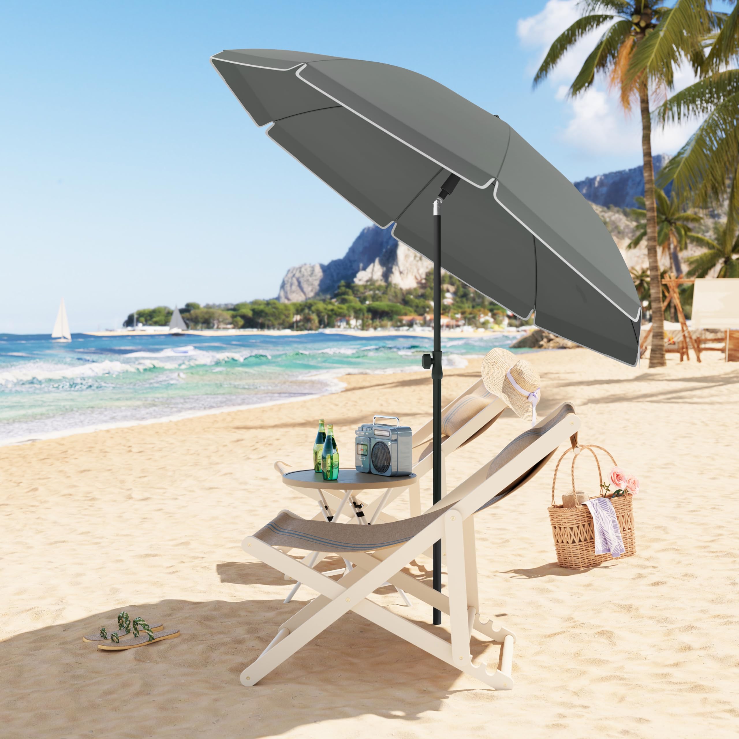 Laneetal Ombrellone da Spiaggia UV UPF 50+ φ135/155/175cm Regolabile in Altezza Portatile con Borsa