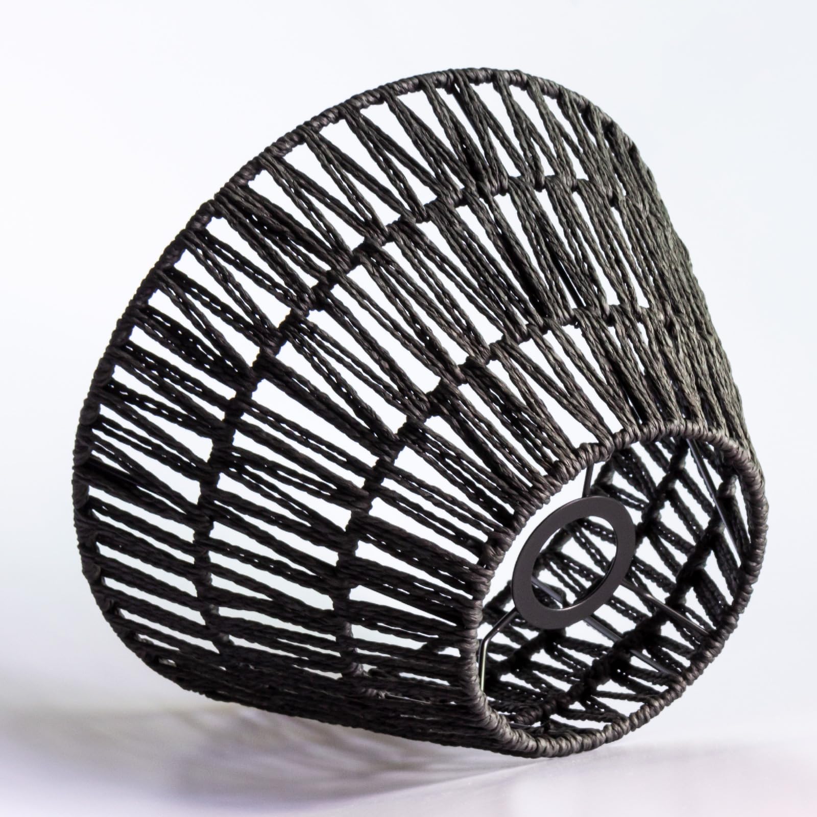 Paralume in stile bohémien, in rattan, lampadario da parete, in vimini, paralume da tavolo/scrivania (nero, 2 pezzi, diametro 30 cm x altezza 17 cm)