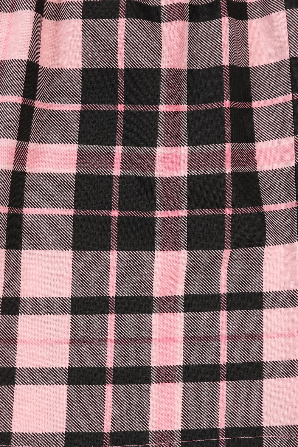 ThePyjamaFactory Pijamas de Algodón Cortos con Pierna a Cuadros en Negro y Rosa para Niñas PJ's para Niños