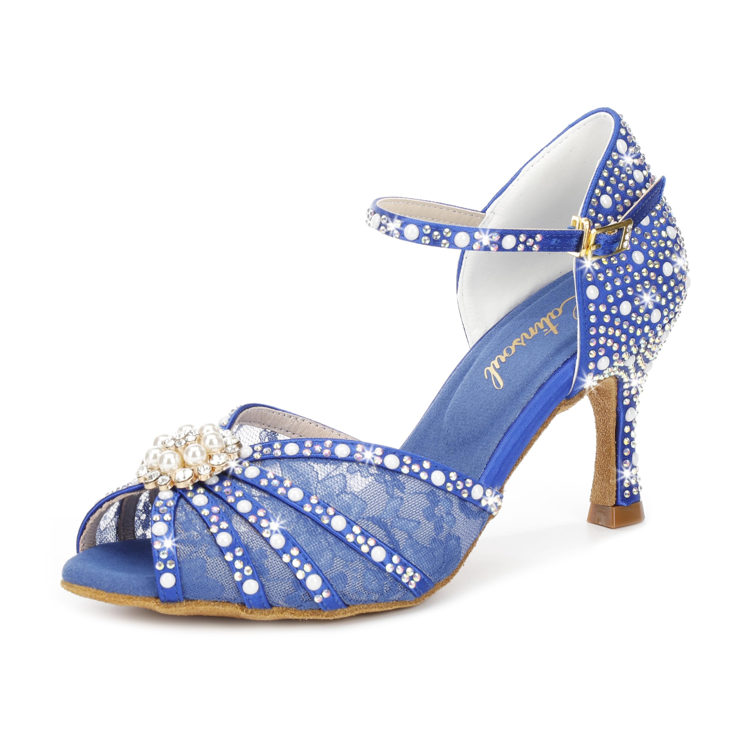 Latinsoul Y205-35 Damskie buty do tańca latino na obcasie z kryształkami regulowany pasek na kostkę eleganckie i wygodne buty taneczne