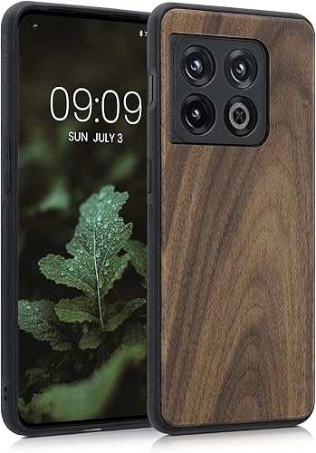 kwmobile Funda de madera real compatible con OnePlus 10 Pro 5G, cubierta de madera dura con parachoques de TPU, color marrón oscuro