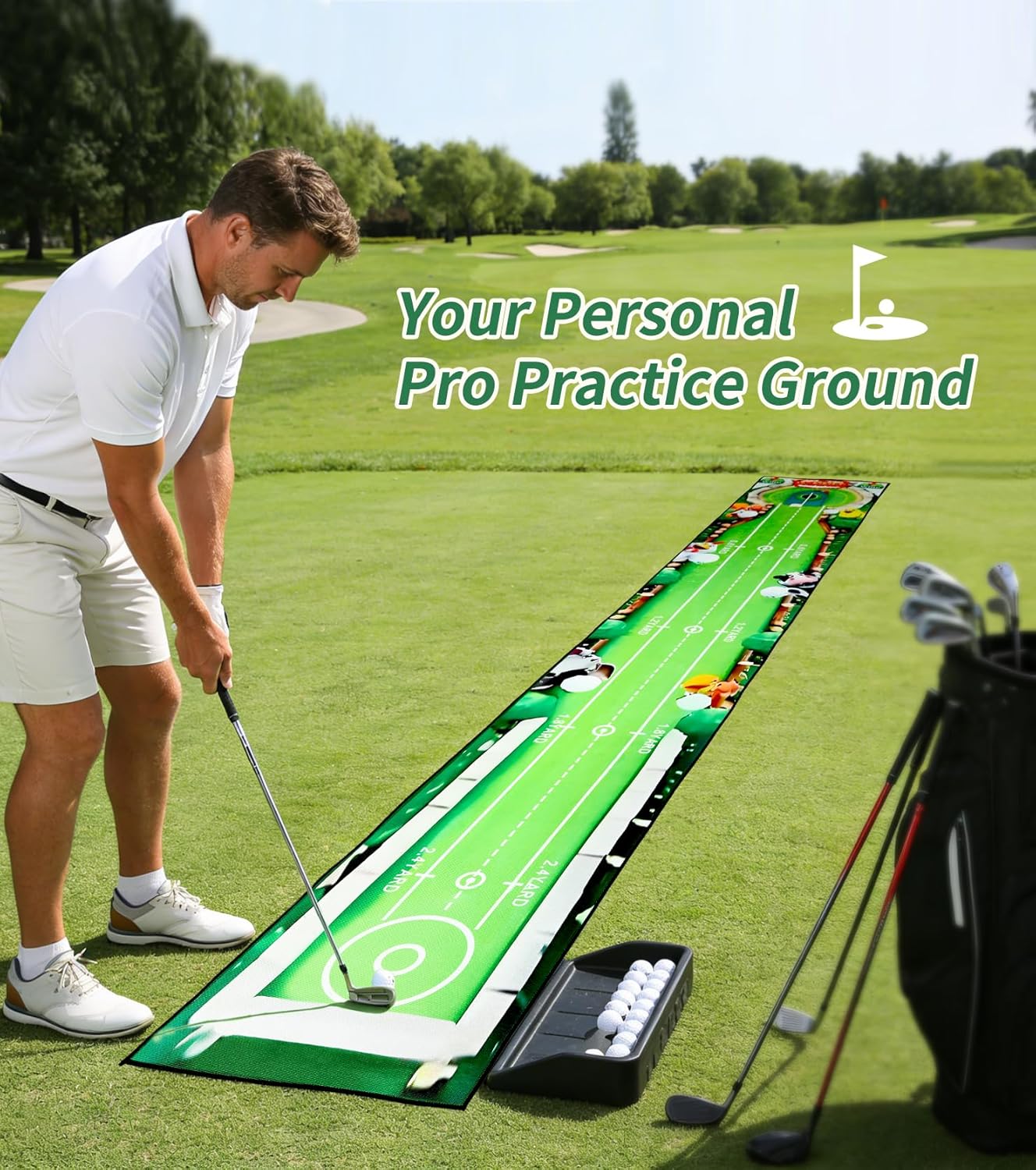 Golf Putting Mats Practice Indoor 30 x 8.27 Inch Golf Putting Practice Training Aid Alignment Track Green Mat Exercise Putter Training Supplies