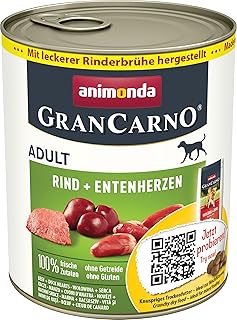 animonda GranCarno Hunde Nassfutter mit Rind + Entenherzen (6 x 800 g), getreidefreies Hundenassfutter ohne Zucker, für ausgewachsene Hunde, mit frischen fleischigen Zutaten product image