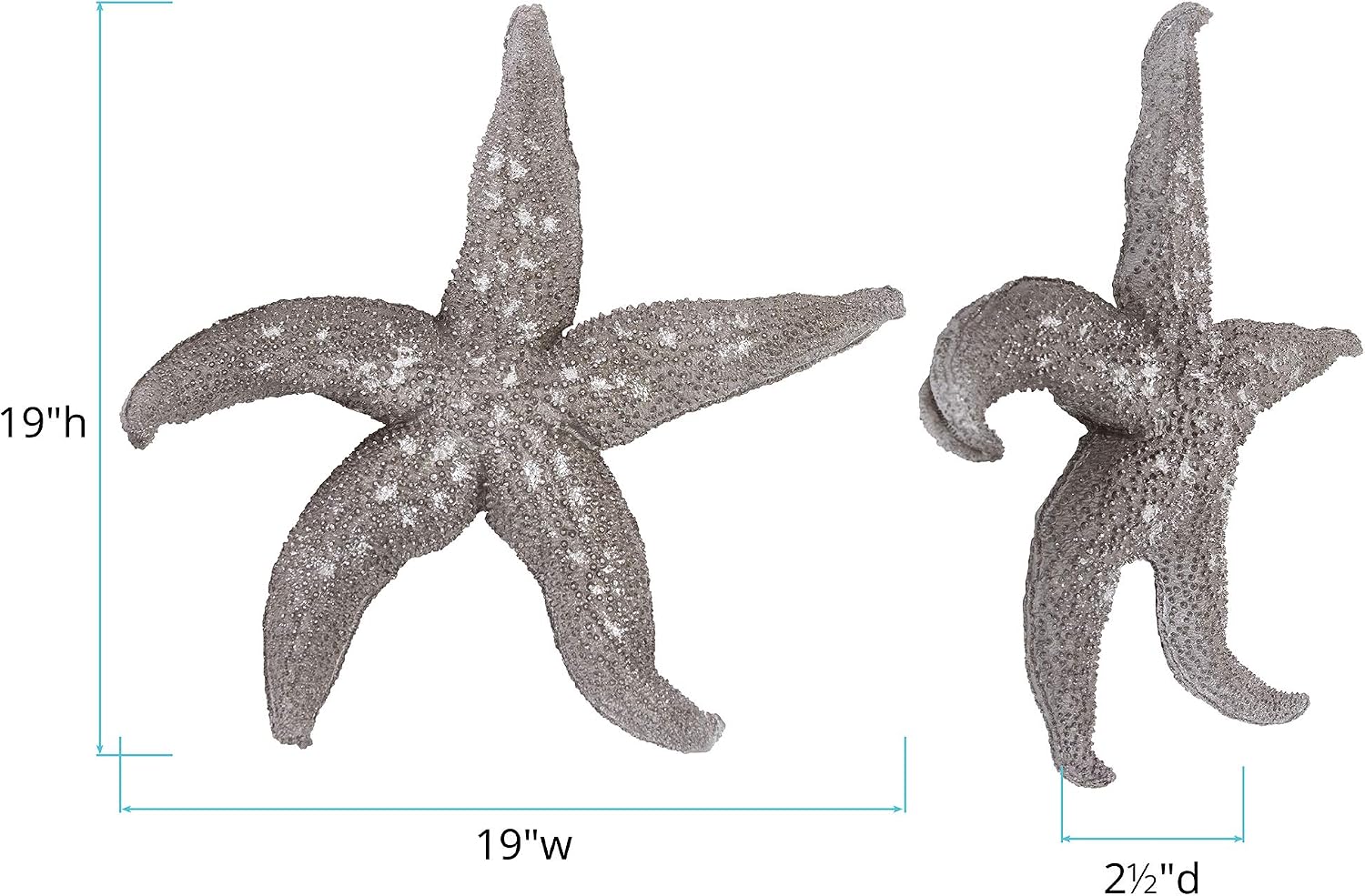 Howard Elliott Collection Decorative Deep Starfish Wall Art, Silver Leaf Finish Abstract Sea Animal Figurine for Home and Garden Decor, Hanging or Tabletop Display, Large 19 x 19 Inch