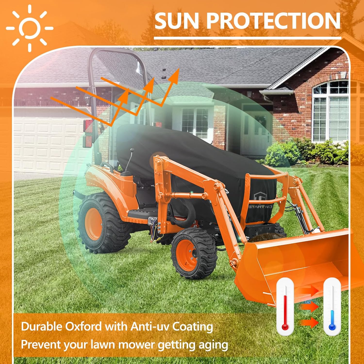 STARTWO Tractor Cover Watrproof Heavy Duty, Tear-Resistant Anti-UV Compact Utility Tractor Cowling Cover with Buckle, Compatible with Kubota,Bobcat,Mahindra,John Deere and More