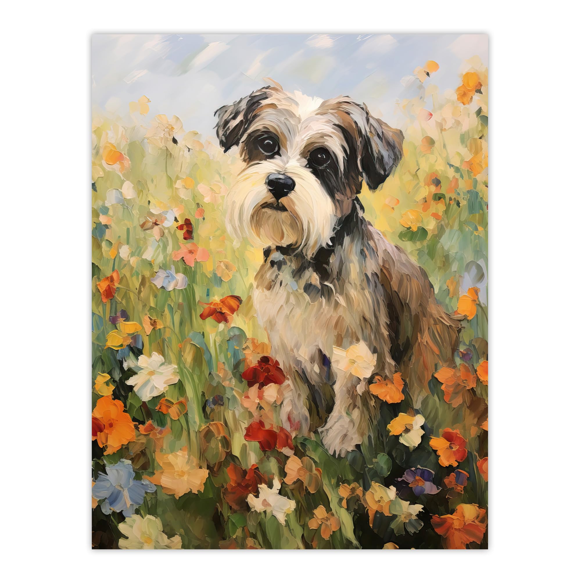 Artery8 Shih Tzu In Wildflower Field Claude Monet Style Dog Oil Painting Extra Large XL Wall Art Poster Print