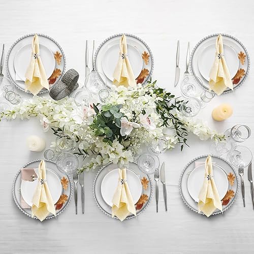 Miniatura 5 de Juego de 50 platos de carga transparentes a granel de 13 pulgadas con cuentas de plástico con servilleteros, cargadores redondos de acrílico, platos