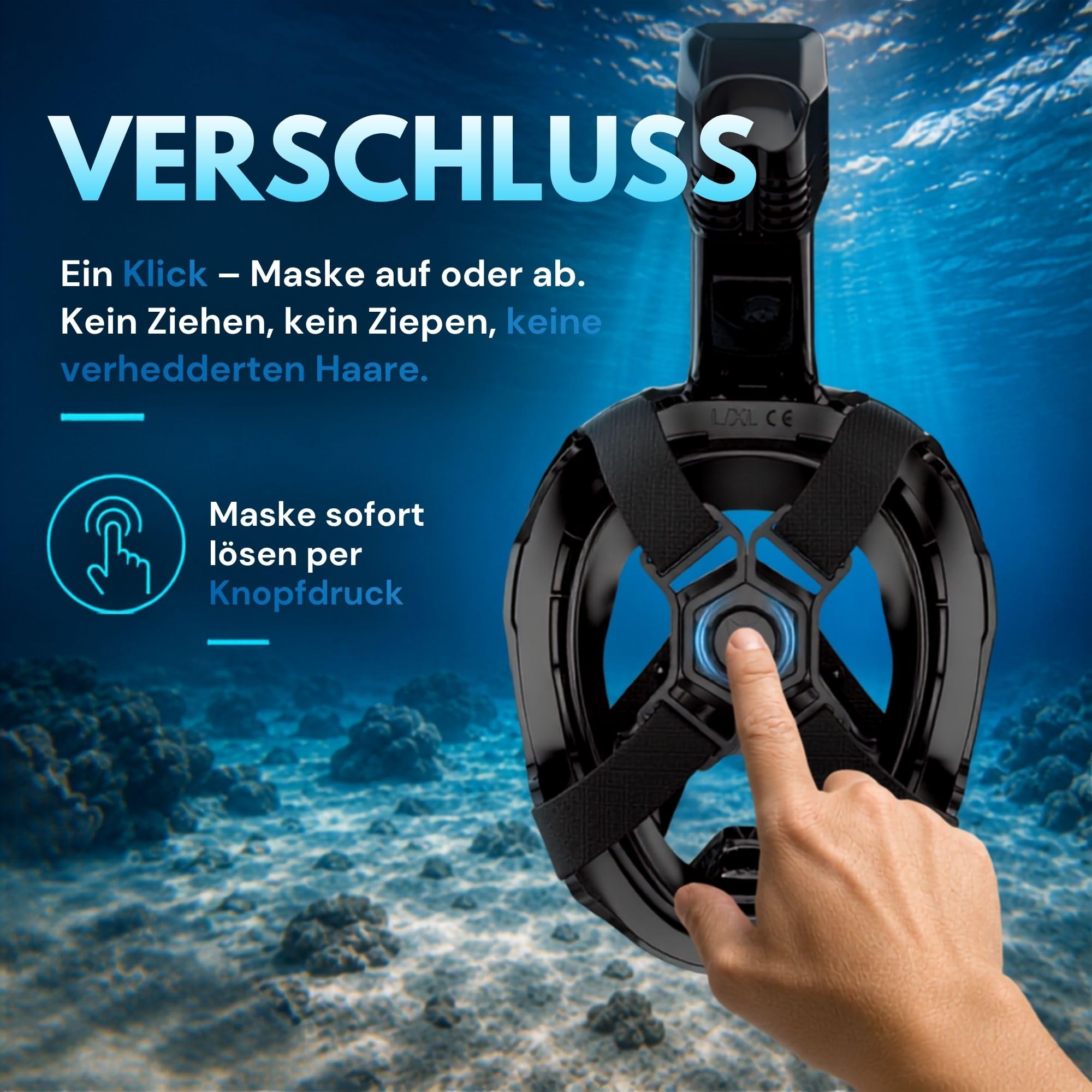 Khroom Schnorchelmaske mit Druckausgleich Erwachsene Seaview Pro Plus | CO2 sicher - bekannt aus Höhle der Löwen - Vollgesichtsmaske mit Silikonnase