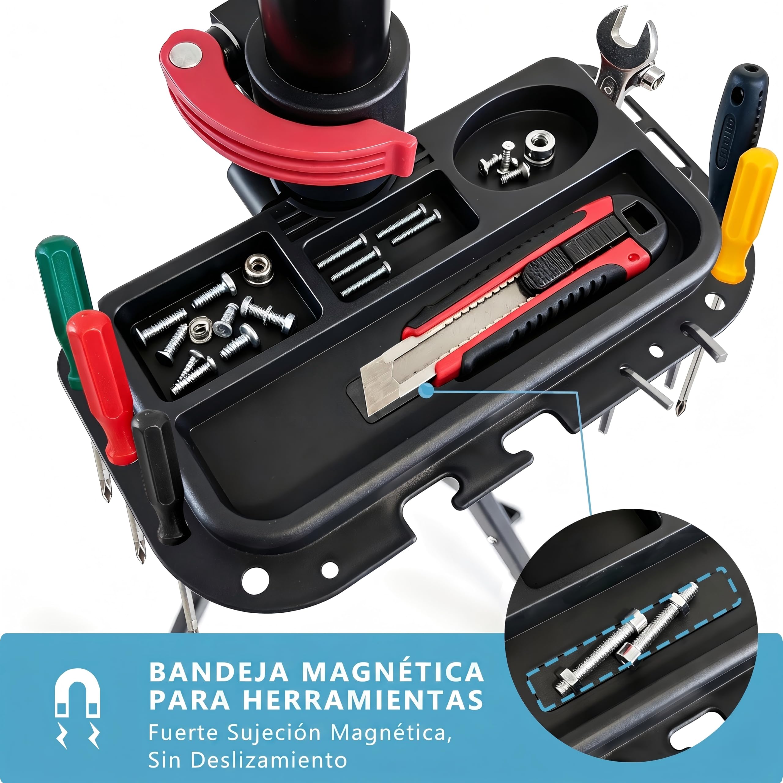 Caballetes para Bicicletas, Soporte de Reparación Plegable y Ajustable con Bandeja Magnética Grande, Soporte de Rueda Delantera, Cabezal Giratorio 360°,Ultraligero, Carga Máxima 30 kg
