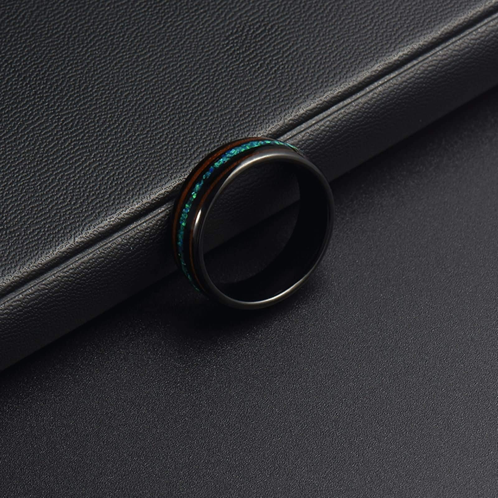 Anello Uomo Tungsteno Fede Nuziale Anello di Fidanzamento Intarsio di Legno e Abalone Anello Uomo Incisione Personalizzata 8MM Anelli Fidanzamento Nero Misura 12-31