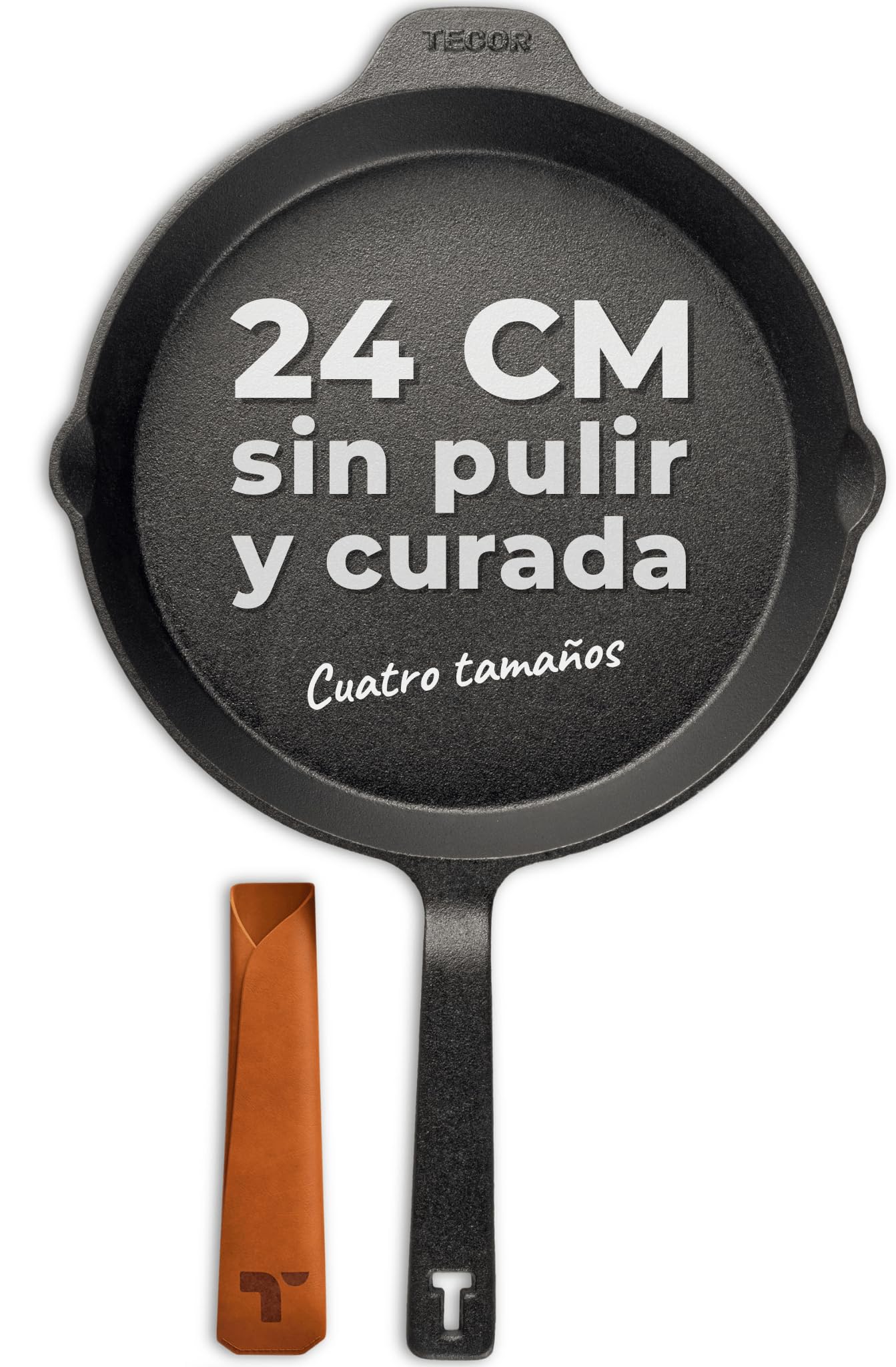 TECOR sartén hierro fundido inducción 24 cm, sin pulir - Naturalmente antiadherente y apta para todo tipo de fuentes de calor - Duradera y versátil, ideal para cocineros aficionados y profesionales