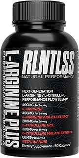 RLNTLSS L-ARGININE Supplement - 1280 mg - 5 in 1 Blend - Nitric Oxide - L-Citrulline HCL, L-Citrulline Malate, Beta Alanine, Performance Flow Formula - Natural - Made in The USA - (60 Count Bottle)