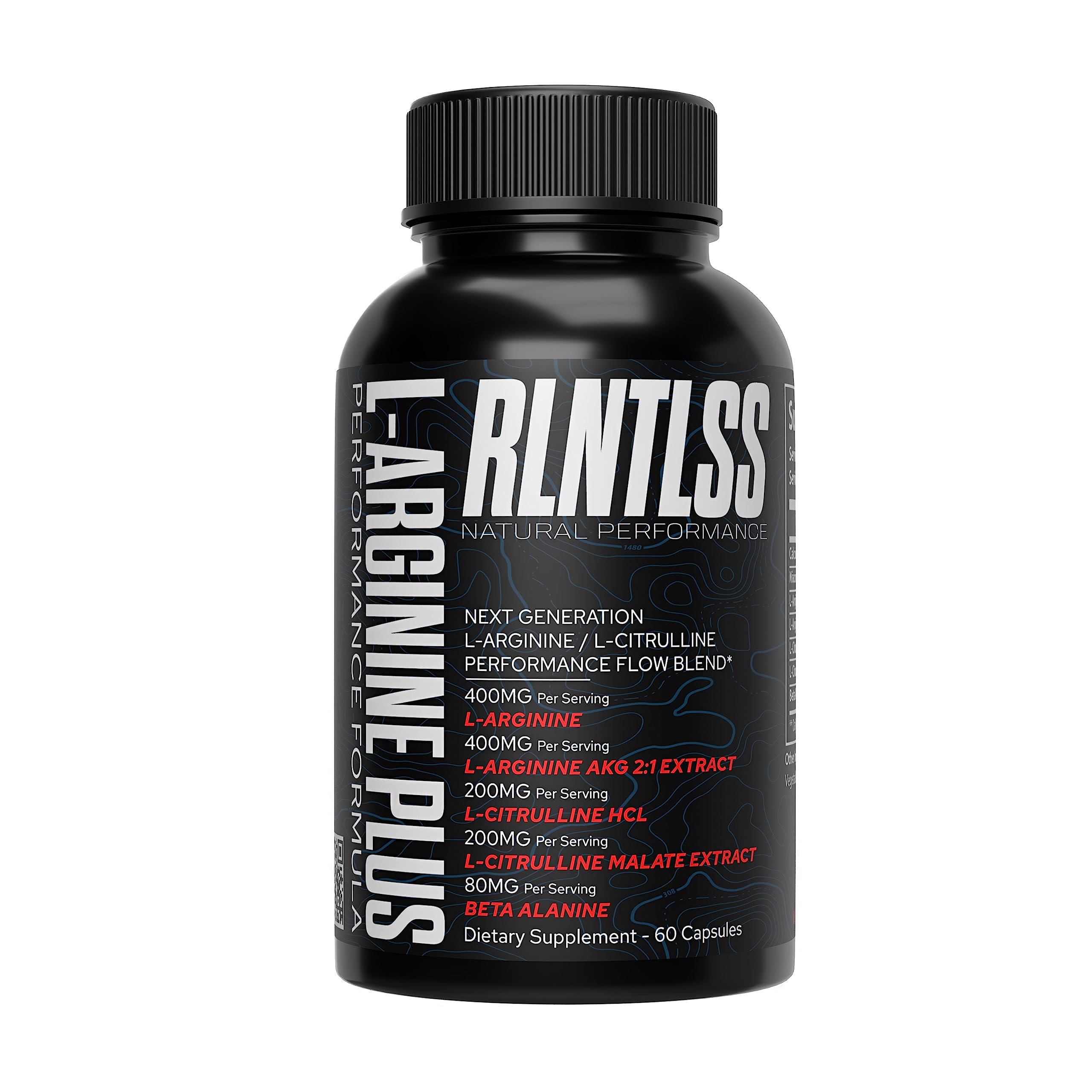 RLNTLSS L-ARGININE Supplement - 1280 mg - 5 in 1 Blend - Nitric Oxide - L-Citrulline HCL, L-Citrulline Malate, Beta Alanine, Performance Flow Formula - Natural - Made in The USA - (60 Count Bottle)
