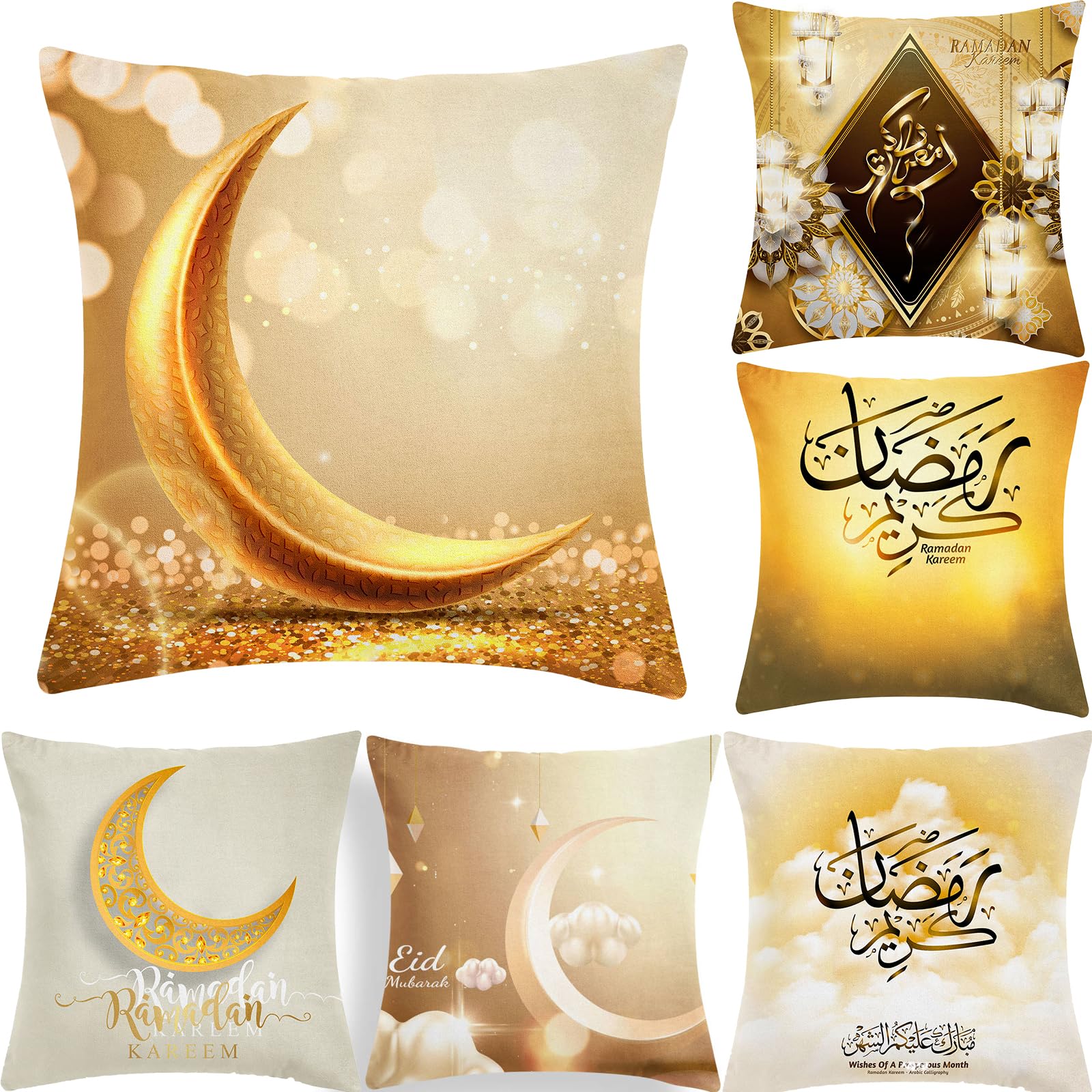 Yoawllty Ramadan Decorations for Home Ramadan Pillow Covers Eid Cushion Cover Moon Lantern Patterns Pillow Case for Sofa Bed Couch 6 Pcs