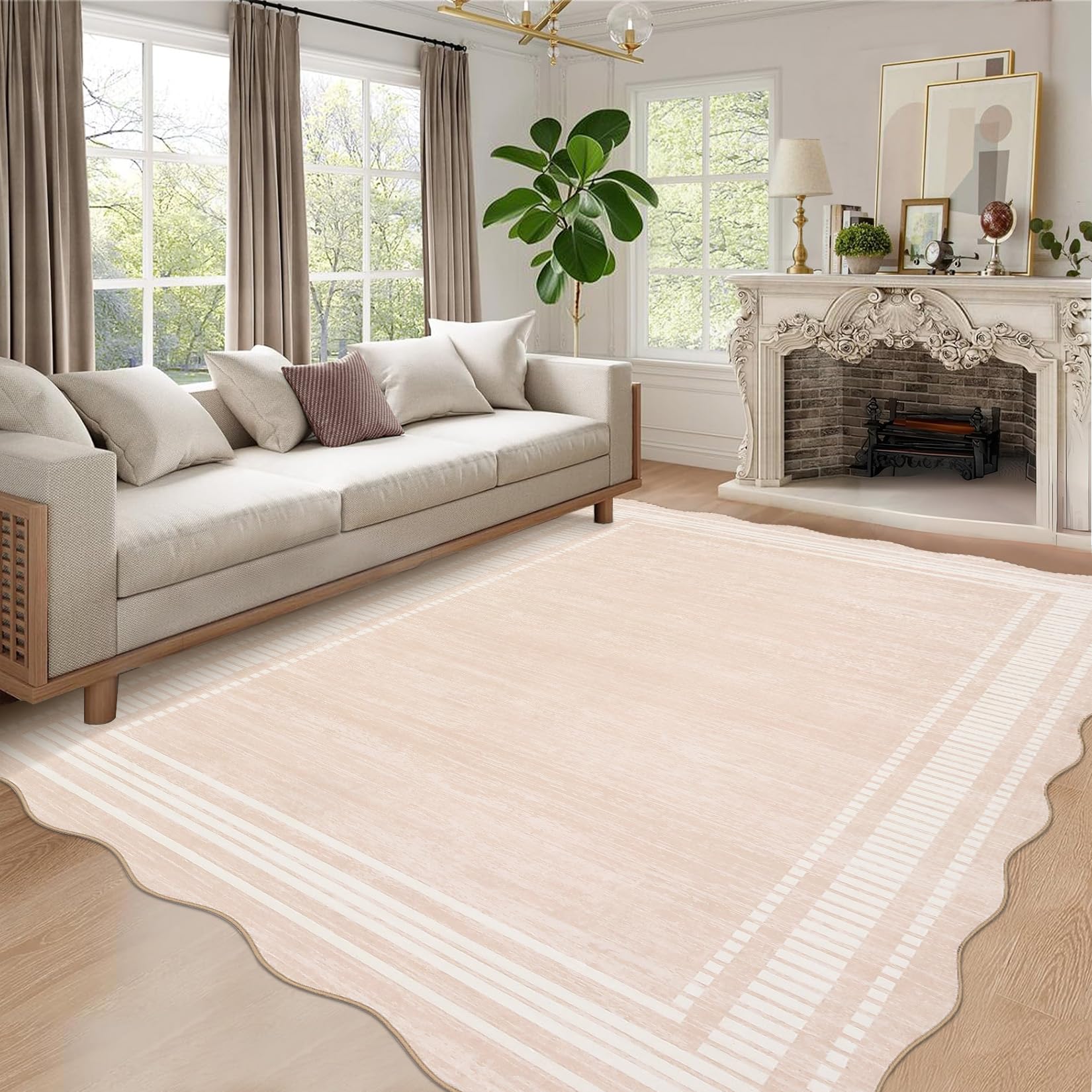 FairyStyle Modern Bordered Area Rugs for Living Room Bedroom Soft Washable Bedroom Throw Carpet